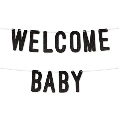 Welcome Baby Glitter BannerPerfect For Gender Reveal Or Party DecorBoy Or Girl Baby Shower Party Supplies 7 Inch (Black)