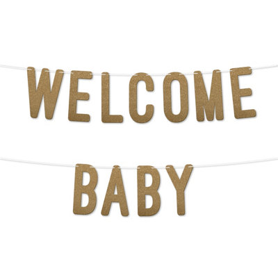 Welcome Baby Glitter BannerPerfect For Gender Reveal Or Party DecorationsBoy Or Girl Baby Shower Party Supplies 7 Inch (Gold)