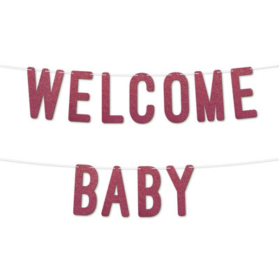 Welcome Baby Glitter BannerPerfect For Gender Reveal Or Party DecorBoy Or Girl Baby Shower Party Supplies 7 Inch (Cerise)