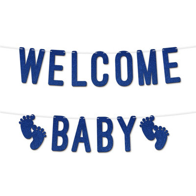 Welcome Baby Glitter BannerPerfect For Gender Reveal Or Party Decorations,banner With Baby Foot Design 7 Inch (Royal Blue)