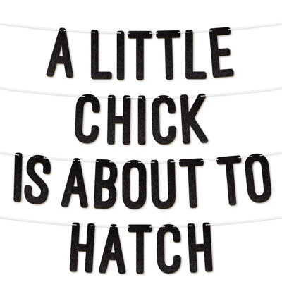 A Little Chick Is About To Hatch Glitter Baby Shower Banner,gender Reveal Party Garland Decorfor Baby Shower Party 7 Inch(Black)