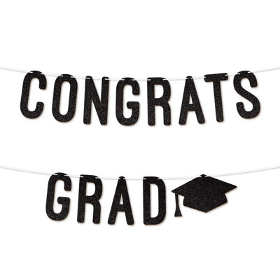 Congrats Grad Graduation Banner,900Gsm Glitter Banner For University Or College Grad Parties,graduation Party Decor(Black) from B&Q