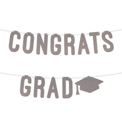 Congrats Grad Graduation Banner,900Gsm Glitter Banner For University Or College Grad Parties,graduation Party Decor(Silver) from B&Q