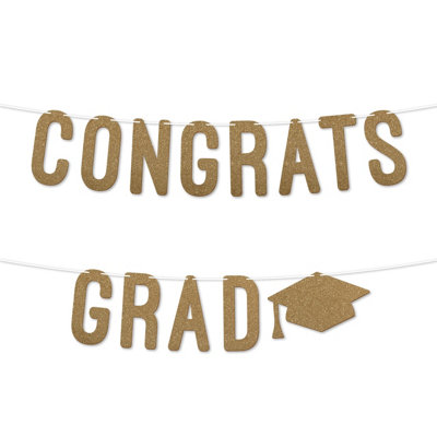 Congrats Grad Graduation Banner,900 Gsm Glitter Banner For University Or College Grad Parties,graduation Party Decor(Gold) from B&Q