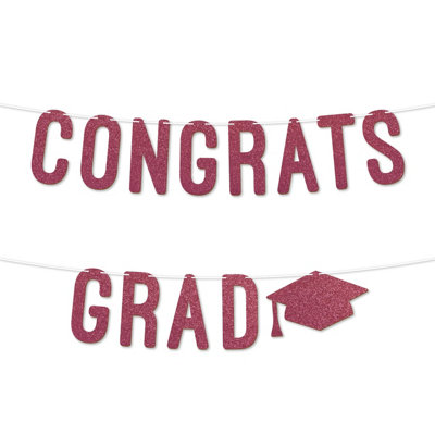  - Congrats Grad Graduation Banner,900Gsm Glitter Banner For University Or College Grad Parties,graduation Party Decor(Cerise)