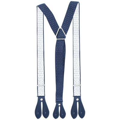 Neel Blue 25mm Men's Elastic Suspenders Y ShapeButton Hole BracesNavy & White Dots