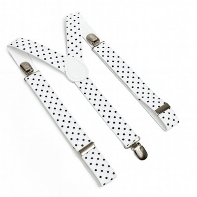 Neel Blue Y Shape Elastic BracesMetal Clips SuspenderWhite & Black Dots