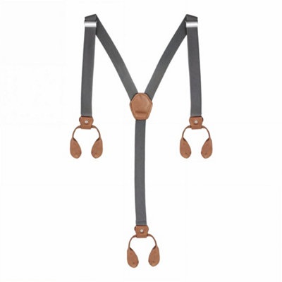 Neel Blue 25mm Men's Elastic Suspenders Y ShapeButton Hole BracesGrey