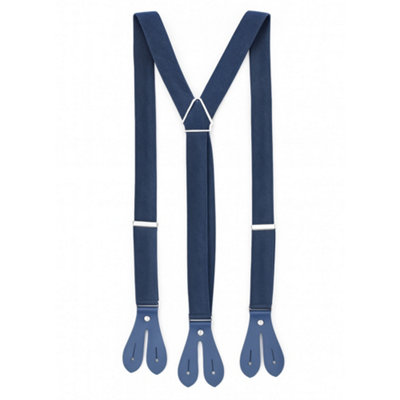 Neel Blue 25mm Men's Elastic Suspenders Y ShapeButton Hole BracesNavy