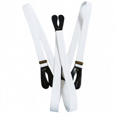 Neel Blue 25mm Men's Elastic Suspenders Y ShapeButton Hole BracesWhite