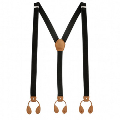 Neel Blue 25mm Men's Elastic Suspenders Y ShapeButton Hole BracesBlack With Brown