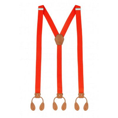 Neel Blue 25mm Men's Elastic Suspenders Y ShapeButton Hole BracesRed With Brown