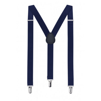 Neel Blue Y Shape Elastic BracesMetal Clips SuspenderNavy from B&Q