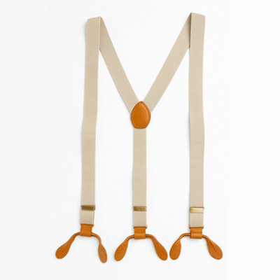 Neel Blue 25mm Men's Elastic Suspenders Y ShapeButton Hole BracesBeige