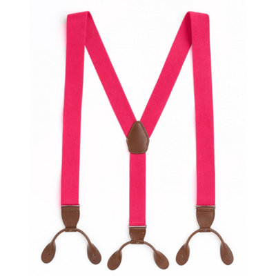 Neel Blue 25mm Men's Elastic Suspenders Y ShapeButton Hole BracesPink With Brown