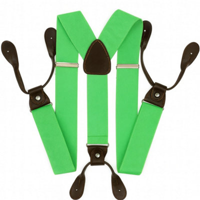 Neel Blue 25mm Men's Elastic Suspenders Y ShapeButton Hole BracesGreen With Brown