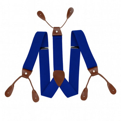 Neel Blue 25mm Men's Elastic Suspenders Y ShapeButton Hole BracesRoyal Blue With Brown