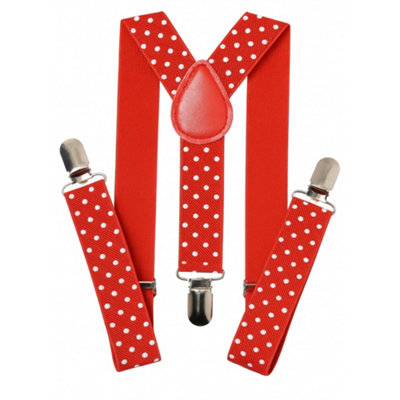 Neel Blue Y Shape Elastic BracesMetal Clips SuspenderRed & White Dot