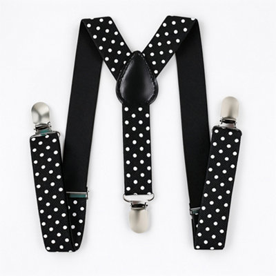 Neel Blue Y Shape Elastic BracesMetal Clips SuspenderBlack & White Dot