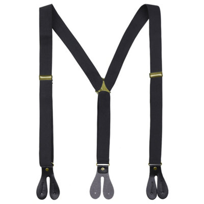 Neel Blue 25mm Men's Elastic Suspenders Y ShapeButton Hole BracesBlack