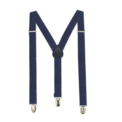 Neel Blue Y Shape Clip On Braces SuspenderNavy & White Dot