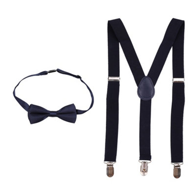 Neel Blue Kids Braces With Bow Tie Set60Cm Y-Shaped Elastic SuspendersNavy