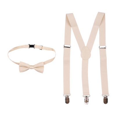 Neel Blue Kids Braces With Bow Tie Set60Cm Y-Shaped Elastic SuspendersBeige