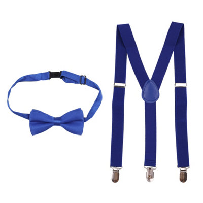 Neel Blue Kids Braces With Bow Tie Set60Cm Y-Shaped Elastic SuspendersRoyal Blue