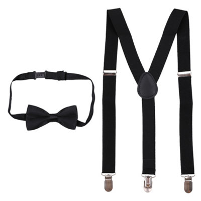 Neel Blue Kids Braces With Bow Tie Set65Cm Y-Shaped Elastic SuspendersBlack