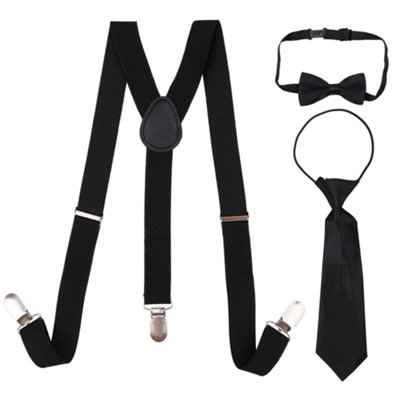 Neel Blue Kids Suspenders With Bow Tie & Necktie SetFully Elasticated BraceBlack