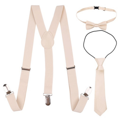Neel Blue Kids Suspenders With Bow Tie & Necktie SetFully Elasticated BraceBeige