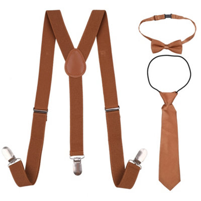 Neel Blue Kids Suspenders With Bow Tie & Necktie SetFully Elasticated BraceBrown