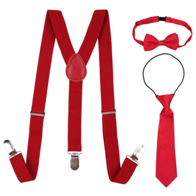 Neel Blue Kids Suspenders With Bow Tie & Necktie SetFully Elasticated BraceBurgundy