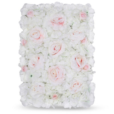 Neel Blue Artificial Flower Wall Backdrop Panel60Cm X 40CmWhite & Light Pink from B&Q