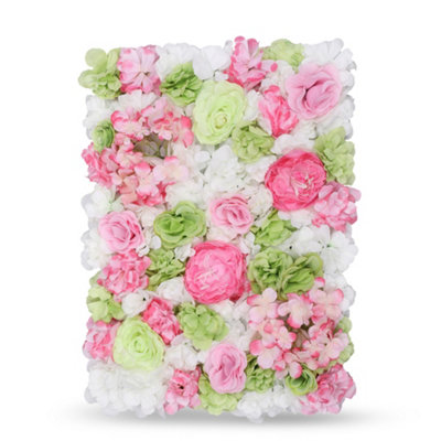 Neel Blue Artificial Flower Wall Backdrop Panel60Cm X 40CmLime Green & Pink from B&Q
