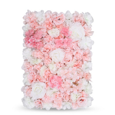 Neel Blue Artificial Flower Wall Backdrop Panel60Cm X 40CmWhite & Dusty Pink from B&Q