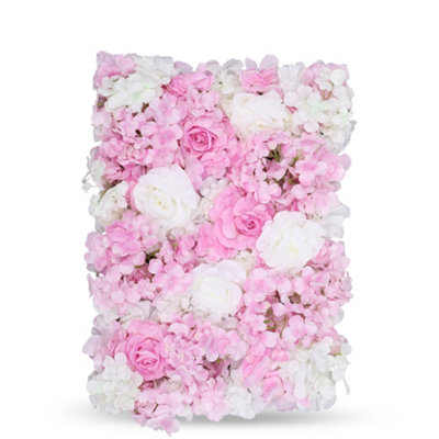Neel Blue Artificial Flower Wall Backdrop Panel60Cm X 40CmWhite & Rose Pink from B&Q