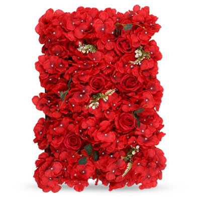 Neel Blue Artificial Flower Wall Backdrop Panel60Cm X 40CmRed With Green Leaves from B&Q