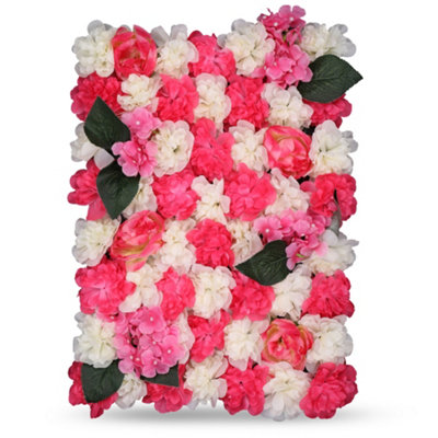 Neel Blue Artificial Flower Wall Backdrop Panel60Cm X 40CmHot Pink White Leaves from B&Q