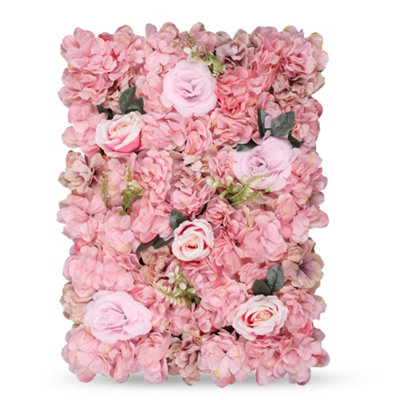 Neel Blue Artificial Flower Wall Backdrop Panel60Cm X 40CmDusty Pink With Leaves from B&Q