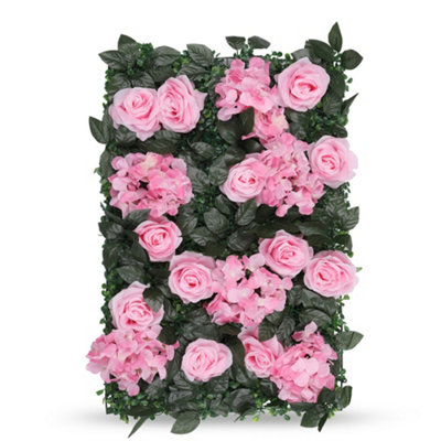 Neel Blue Artificial Flower Wall Backdrop Panel60Cm X 40CmPink Roses With Leaves from B&Q