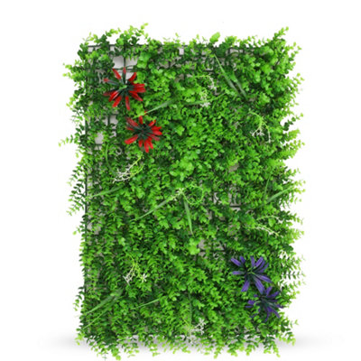 Neel Blue Artificial Green Grass Panel Backdrop60Cm X 40CmWith Leaf & Flower from B&Q