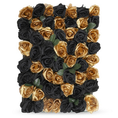 Neel Blue Artificial Flower Wall Backdrop Panel60Cm X 40CmChampagne Gold Roses from B&Q
