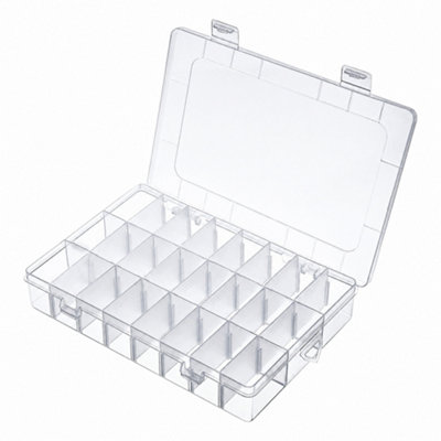 B&Q -  Clear Plastic Storage Box With Adjustable Divider24 Slots