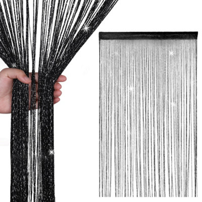 Neel Blue String Curtains Glitter Fringe Panel Fly Screen Doorway Tassel Curatin200Cm X 90CmBlack from B&Q