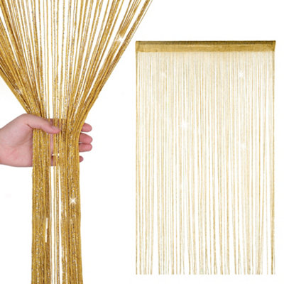 B&Q -  String Curtains Glitter Fringe Panel Fly Screen Doorway Tassel Curatin200Cm X 90CmGold