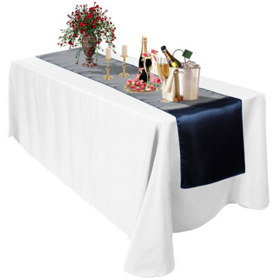 Neel Blue 11X 108 Inch Plain Satin Silk Table RunnerNavy from B&Q