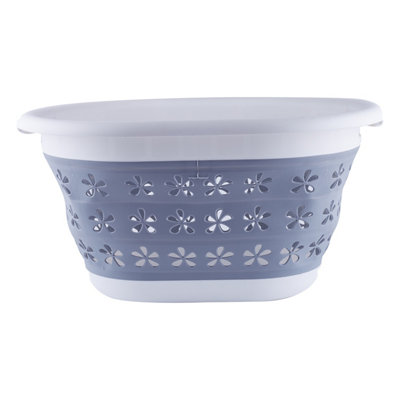 Neel Blue Grey Plastic Foldable Laundry Basket16L from B&Q