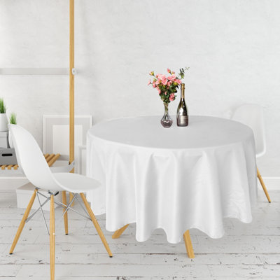 Neel Blue 90 Inch Round Linen TableclothPremium Polyester Dining Table CoverWhite from B&Q