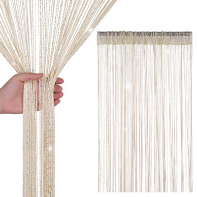 Neel Blue String Curtains Glitter Fringe Panel Fly Screen Doorway Tassel Curatin200Cm X 90CmBeige from B&Q